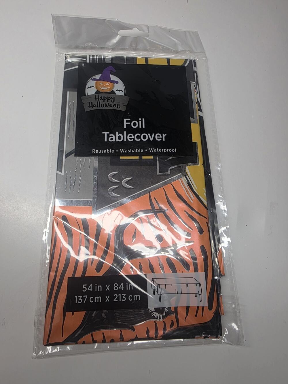 Halloween Foil Haunted House Table Cover - Reusable/Washable/Waterproof 54”x84”
